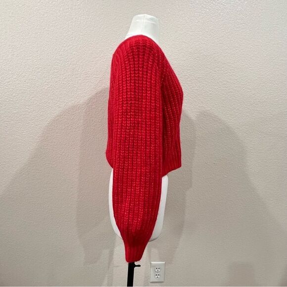 Jessica Simpson Red Cropped Wool Cardigan with Rhinestone Buttons Size Medium - Picture 9 of 14